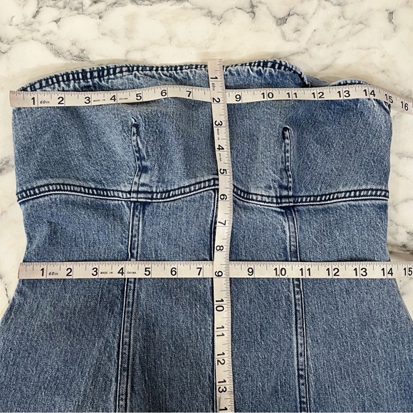 Anthropologie Pilcro Icon Fluted Strapless Denim Midi Dress Smocked Back Large - Picture 15 of 16